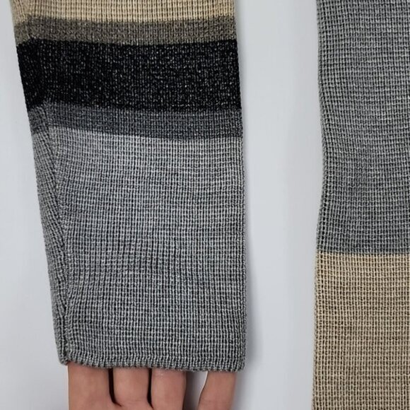 Calvin Klein Colorblock Tan Grey Open Front Long Knit Cardigan Wide Collar Sz S - Picture 9 of 12